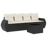 Cumpara ieftin Set mobilier de gradina cu perne, 5 piese, negru, poliratan