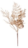 Crenguta decorativa de Craciun aurie cu mar si bobite, 28 cm