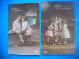 HOPCT 1769 COPII--ROMANTICA-FRANTA-LOT 2 CARTI POSTALE VECHI-CIRCULATE