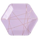 Farfurii hexagonale din carton, mov marmorat cu accente aurii, 18 cm, set de 6 bucăți, CMCLASS