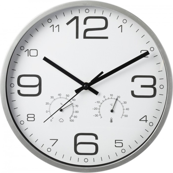 Ceas de Perete cu Termometru si Higrometru, Design Modern, Mecanism Quartz