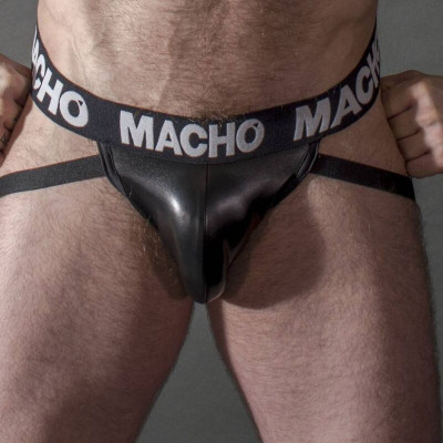 Bikini Suspensor Jock Black, Piele Ecologica, Negru, S foto