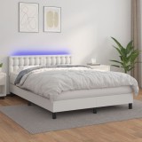 Gossi pat cu arcuri, cu saltea &amp; led, alb, 140x190 cm, piele eco