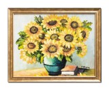 Cumpara ieftin Tablou vaza cu floarea soarelui si carte, pictat manual inramat, 55x45cm ulei pe panza, Constantin Feraru