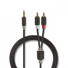 Cablu audio JACK stereo 3.5 mm tata - 2x RCA tata 5m antracit Nedis