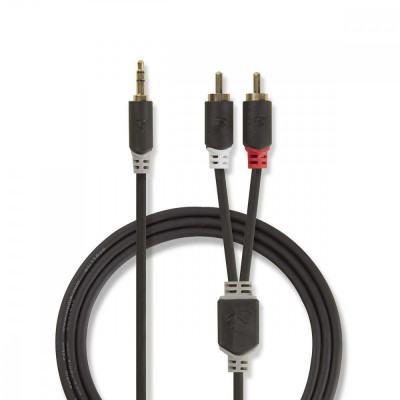 Cablu audio JACK stereo 3.5 mm tata - 2x RCA tata 5m antracit Nedis foto