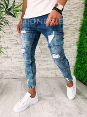 Blugi barbati albastri rupturi conici slimfit - COLECTIE NOUA - A5213 foto