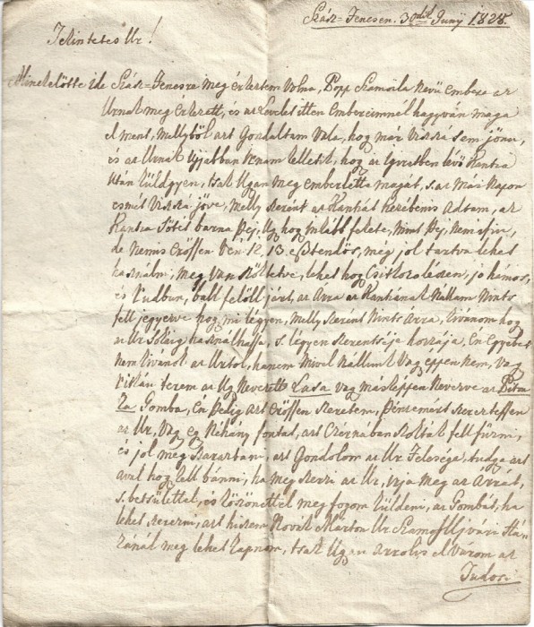 A3026N Scrisoare din anul 1828 conțin&acirc;nd descrierea unei rețete de farmacie pe bază de antimonium crudum, Florești, jud Cluj, Kem&eacute;ny Ignatz