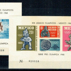 Mexic 1965 - Jocurile Olimpice, colita+bloc neuzat