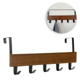 Cuier de ușă din lemn cu 5 c&acirc;rlige metalice, 38x7x16 cm, maro, CMCLASS