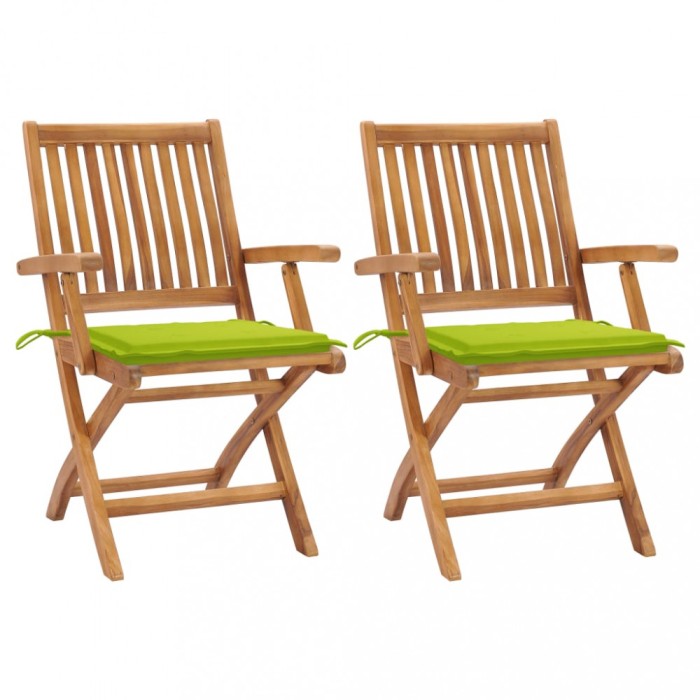 vidaXL Scaune de grădină cu perne verde aprins, 2 buc., lemn masiv tec 3062417