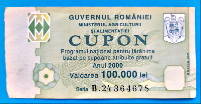 ROMANIA CUPON 100 000 LEI 2000 GUVERNUL ROMANIEI foto