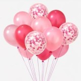 Baloane de Petrecere Roz Fucsia Transparente cu Confetti, 30cm, 12 buc, CMCLASS