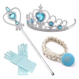 Set Accesorii Printesa Elsa Frozen, IdeallStore&reg;, 4 piese: Coroniță, Baghetă, Coadă, Mănuși, 3-12 ani