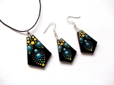 set bijuterii lemn cu mandala 42615 foto