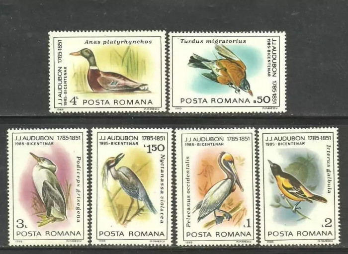 ROMANIA 1985 - LP 1129 Fauna Pasari, serie de 6 valori , MNH