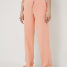 HUGO pantaloni femei, culoarea alb, lat, high waist