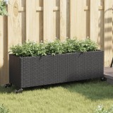 vidaXL Jardinieră grădină roți/3 ghivece, negru 107x32x38 cm poliratan 366419