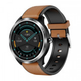 Cumpara ieftin Smartwatch STAR X3 Silver cu bratara maro deschis din piele, 1.3 Full Touch, EKG, Saturatie oxigen, Ritm cardiac, Presiune sanguina, IP68