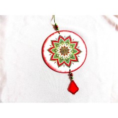 Ornament cu rosu si verde, ornament pe lemn cu mandala 40985