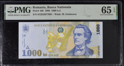 1000 lei 1998 gradata PMG 65 EPQ Gem Unc foto