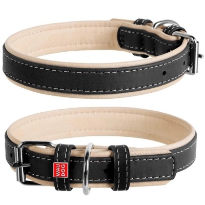 Waudog Soft, Zgarda XXL, caini, din piele, cu QRPasaport, latime 35mm, lungime 57-71cm, negru foto