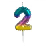 Lum&acirc;nare Aniversară, Număr 2, Multicolor, Parafină, Ombre Metalizat