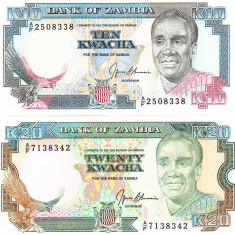 Zambia Set 10-20 Kwacha 1989(91) UNC