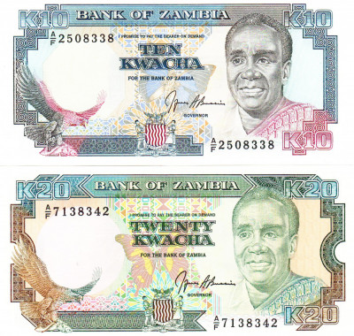 Zambia Set 10-20 Kwacha 1989(91) UNC foto