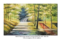 Tablou 3D peisaj pictat manual, Peisaj din padure, aer curat, 100x60cm ulei pe panza in cutit, gata de expus pe perete