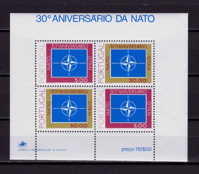 ✅(C36) Portugalia 1979 ,&amp;quot;30 de ani NATO &amp;quot;, colita 26, bloc 2x Mi. 1439/1440, MNH foto