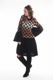 Rochie tricotata neagra cu model floral si maneci cu volane, L, M, S, XL, XS, Negru, Onibon