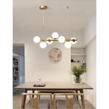 Lustra suspendata, 7 globuri albe, dulie G9, culoare corp auriu