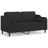 Canapea cu 2 locuri cu pernute, negru, 140 cm, textil