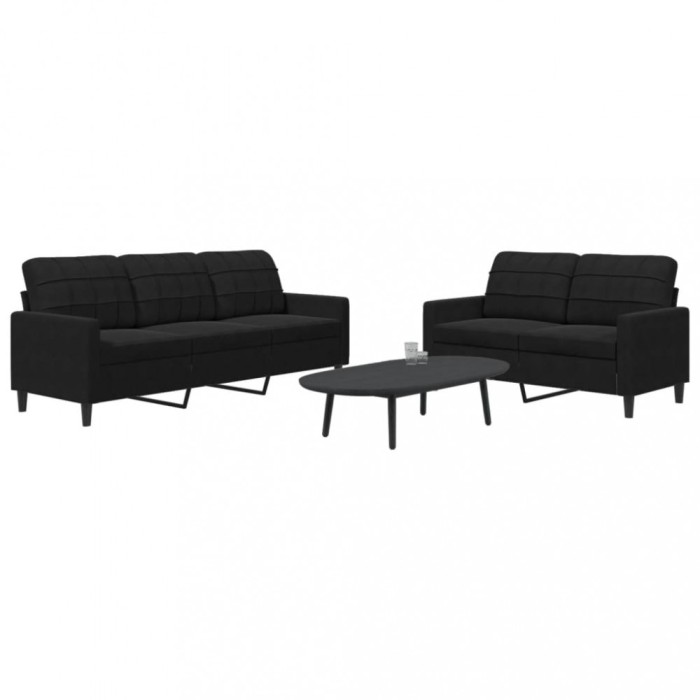 vidaXL Set de canapele cu perne, 2 piese, negru, catifea 3278396