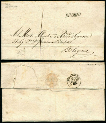 Italy 1858 Postal History Rare Stampless Cover + Content Budrio Bologna D.1083 foto