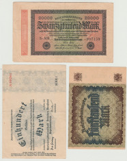 1922-1923 Germania - Set 3 bancnote Deutsches Reich 100, 5000 si 20000 marci foto