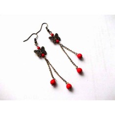 Cercei cu howlite si fluturi din bronz, cadou femei 34540