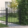 Poartă de gard cu o ușă, v&acirc;rf ascuțit, negru, 1 x 1 m, oțel