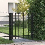 Poartă de gard cu o ușă, v&acirc;rf ascuțit, negru, 1 x 1 m, oțel