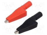 Bornă crocodil 10A neagră și roșie CAL TEST, placare nichelat, 56mm