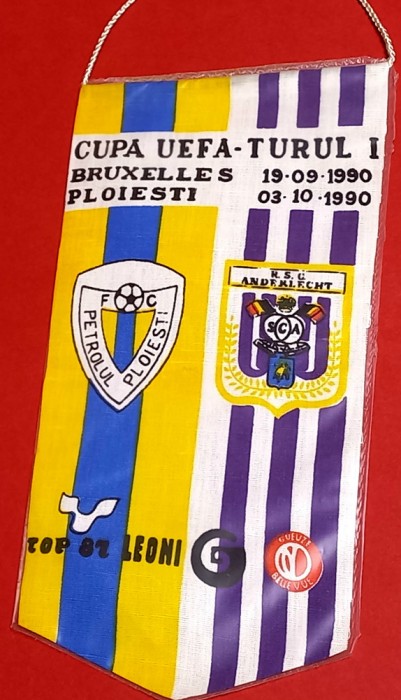Fanion meci fotbal FC PETROLUL Ploiesti - ANDERLECHT (Cupa UEFA 03.10.1990)