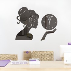 Ceas Decorativ Sticker, Fara Zgomot, Beauty Girl, 37 cm x 30 cm