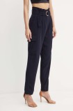 Morgan pantaloni PROUR.F femei, culoarea albastru marin, fason cargo, high waist, PROUR.F