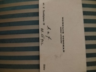 Carte de vizita a viitorului prof. univ. Romulus Tudoran, cand era asistent foto