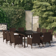 Set mobilier de gradina, 11 piese, maro, poliratan