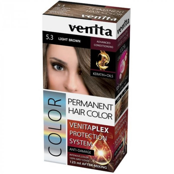 Vopsea de par permanenta Venita Plex, 125 ml, Nr 5.3, Saten Deschis