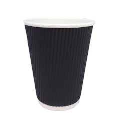Set 50 Pahare din Carton, 12 Oz (400 ml), Model Ripple Wall, Negre, Set Pahare Mari Carton 400 ml, Pahare Carton pentru Ceai si Cafea, Pahare Negre di foto