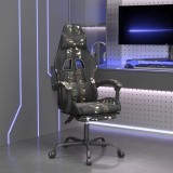 Scaun de gaming cu suport picioare negru/camuflaj piele eco