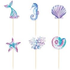 Set 6 Props-uri pentru Prajituri Sirena, Cyrax, Colectia Mermaid, Multicolor